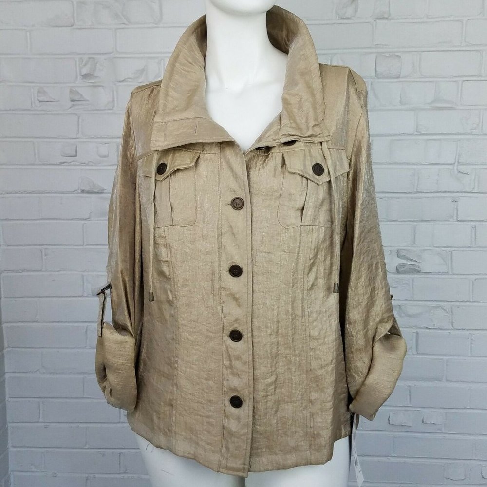 ELEMENTZ Gold Blouse Shimmery/Roll Up Sleeves XL